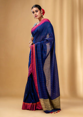 Blue Cotton Saree With Blouse Piece - Indian Silk House Agencies