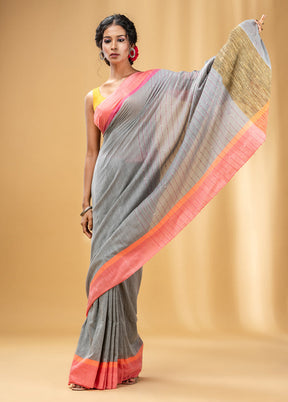 Grey Cotton Saree With Blouse Piece - Indian Silk House Agencies