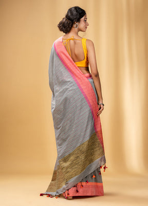 Grey Cotton Saree With Blouse Piece - Indian Silk House Agencies