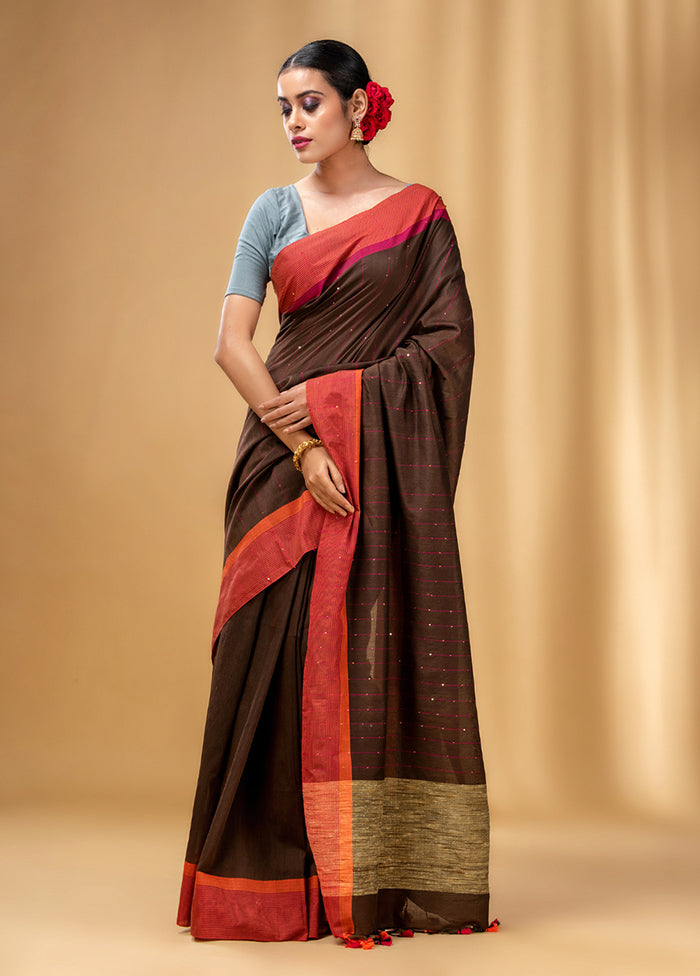 Brown Cotton Saree With Blouse Piece - Indian Silk House Agencies