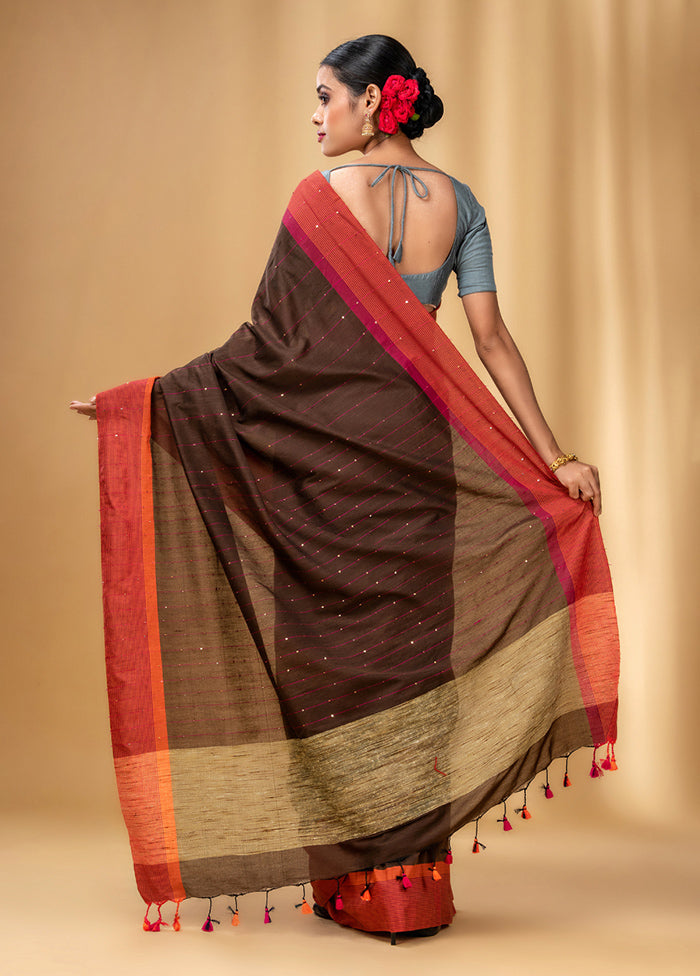 Brown Cotton Saree With Blouse Piece - Indian Silk House Agencies