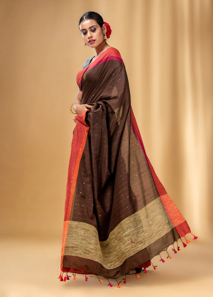 Brown Cotton Saree With Blouse Piece - Indian Silk House Agencies