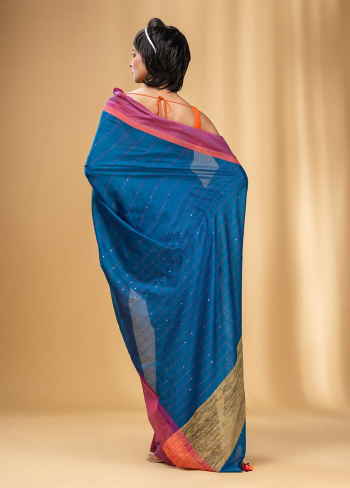 Blue Cotton Saree With Blouse Piece - Indian Silk House Agencies