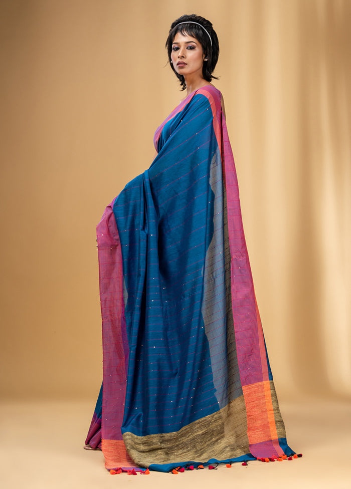 Blue Cotton Saree With Blouse Piece - Indian Silk House Agencies