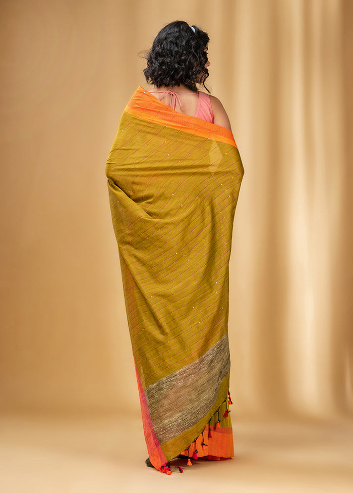 Mustard Cotton Saree With Blouse Piece - Indian Silk House Agencies