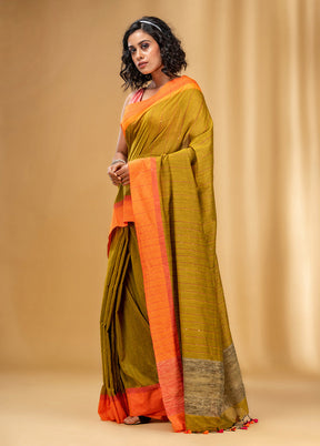 Mustard Cotton Saree With Blouse Piece - Indian Silk House Agencies