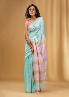 Sea Green Cotton Saree With Blouse Piece - Indian Silk House Agencies