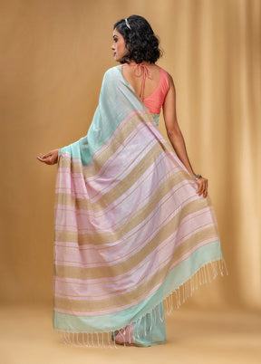 Sea Green Cotton Saree With Blouse Piece - Indian Silk House Agencies