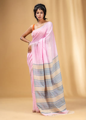 Baby Pink Cotton Saree With Blouse Piece - Indian Silk House Agencies