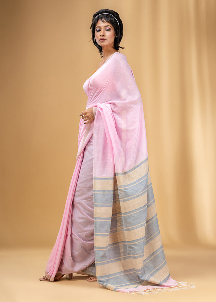 Baby Pink Cotton Saree With Blouse Piece - Indian Silk House Agencies