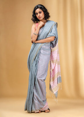 Grey Cotton Saree With Blouse Piece - Indian Silk House Agencies