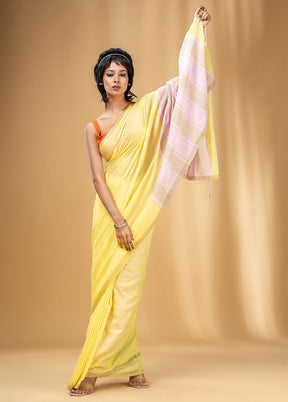 Yellow Cotton Saree With Blouse Piece - Indian Silk House Agencies