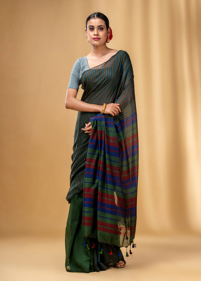 Green Cotton Saree With Blouse Piece - Indian Silk House Agencies