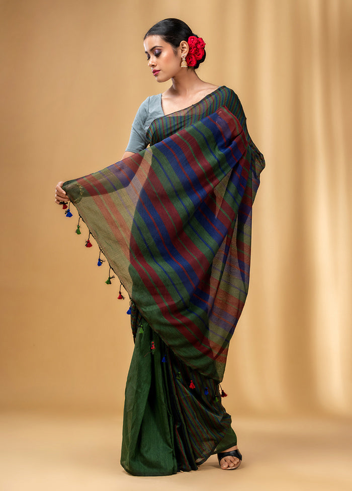 Green Cotton Saree With Blouse Piece - Indian Silk House Agencies