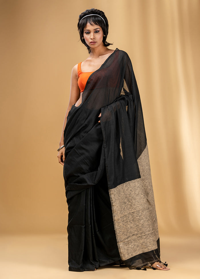 Black Cotton Saree With Blouse Piece - Indian Silk House Agencies