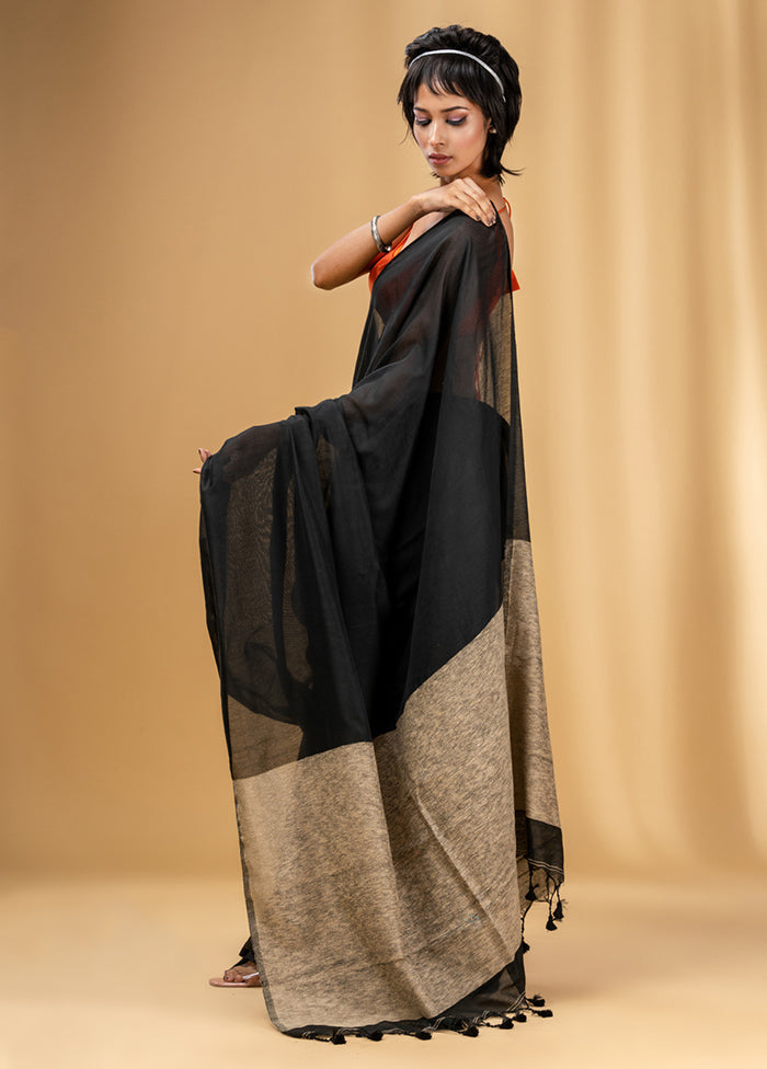 Black Cotton Saree With Blouse Piece - Indian Silk House Agencies