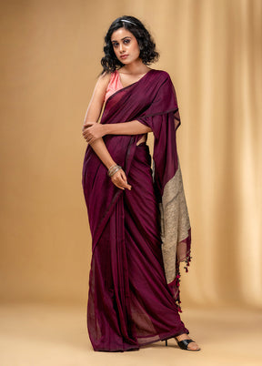 Purple Cotton Saree With Blouse Piece - Indian Silk House Agencies