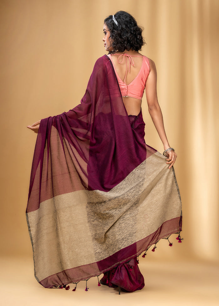 Purple Cotton Saree With Blouse Piece - Indian Silk House Agencies