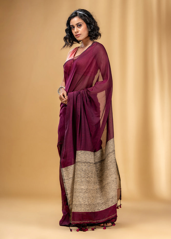 Purple Cotton Saree With Blouse Piece - Indian Silk House Agencies