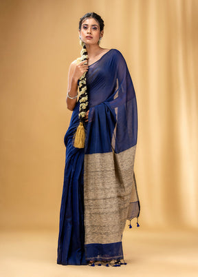 Blue Cotton Saree With Blouse Piece - Indian Silk House Agencies