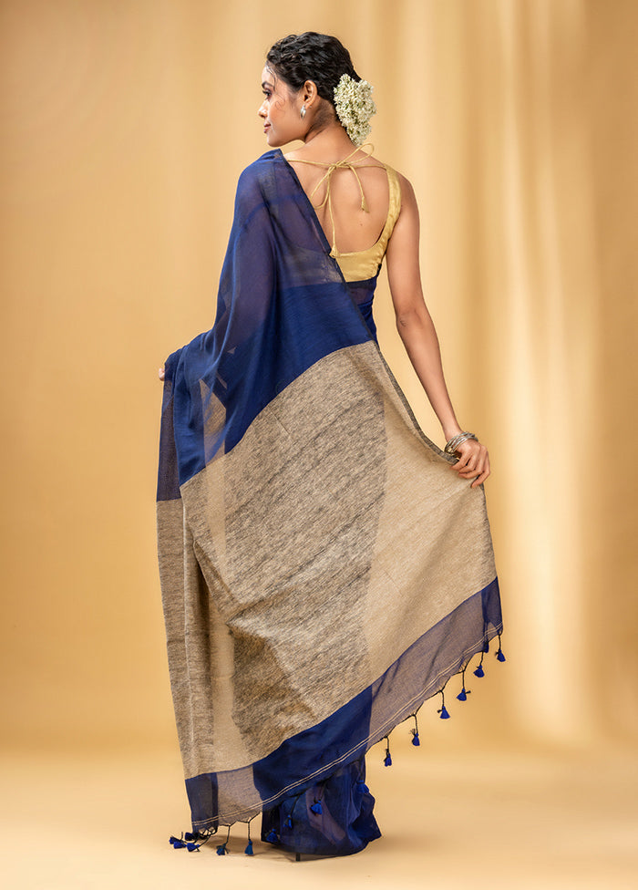 Blue Cotton Saree With Blouse Piece - Indian Silk House Agencies