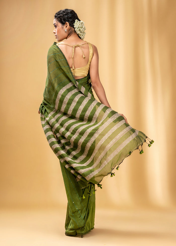 Green Cotton Saree With Blouse Piece - Indian Silk House Agencies