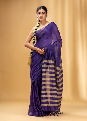 Violet Cotton Saree With Blouse Piece - Indian Silk House Agencies