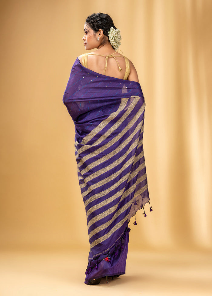 Violet Cotton Saree With Blouse Piece - Indian Silk House Agencies