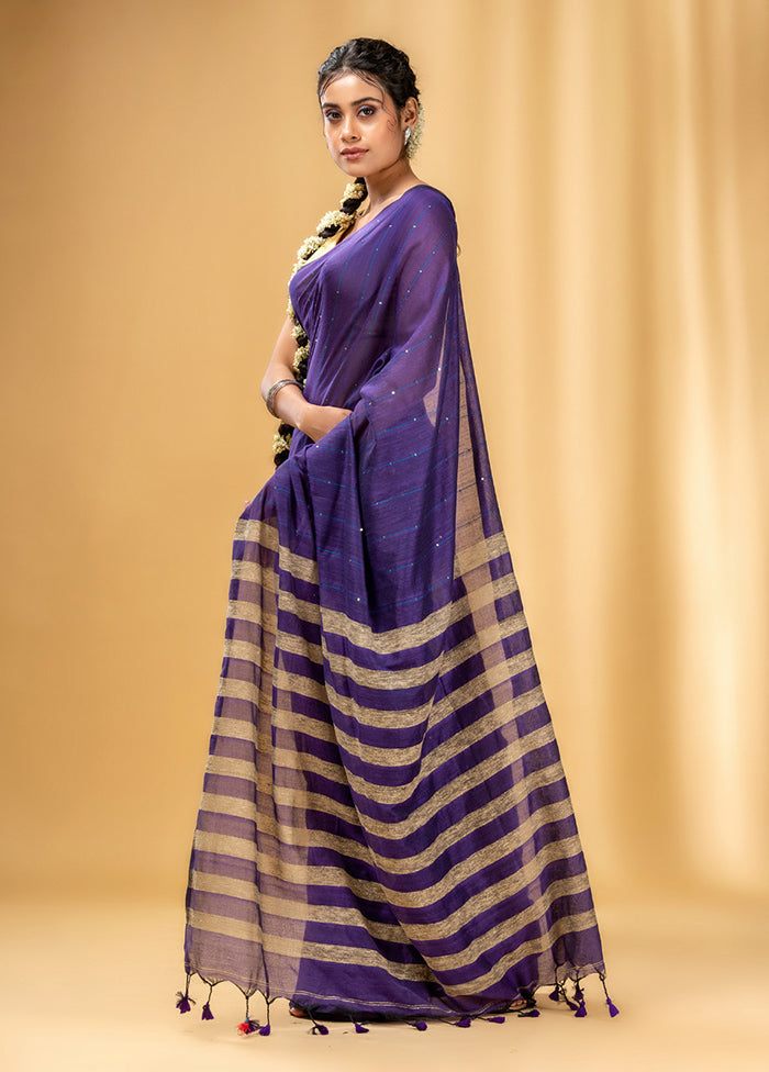 Violet Cotton Saree With Blouse Piece - Indian Silk House Agencies