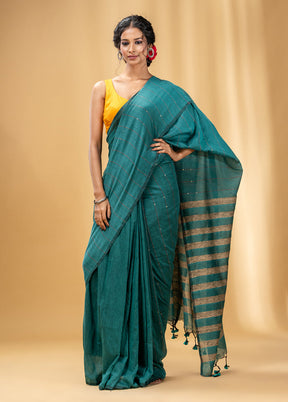 Sea Green Cotton Saree With Blouse Piece - Indian Silk House Agencies