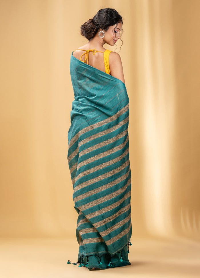 Sea Green Cotton Saree With Blouse Piece - Indian Silk House Agencies