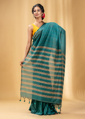 Sea Green Cotton Saree With Blouse Piece - Indian Silk House Agencies