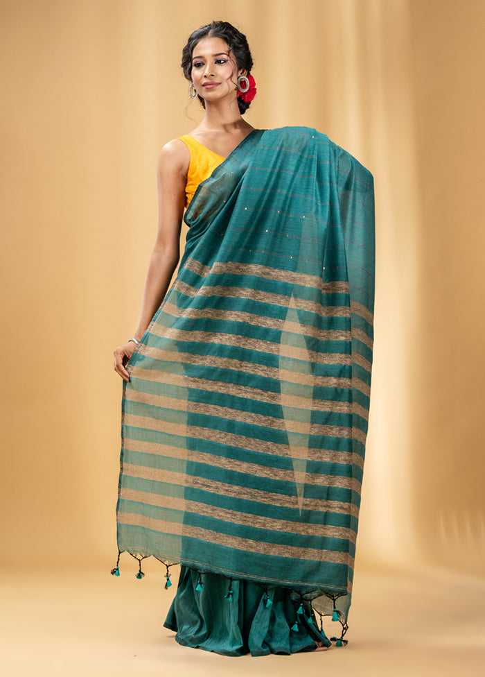 Sea Green Cotton Saree With Blouse Piece - Indian Silk House Agencies