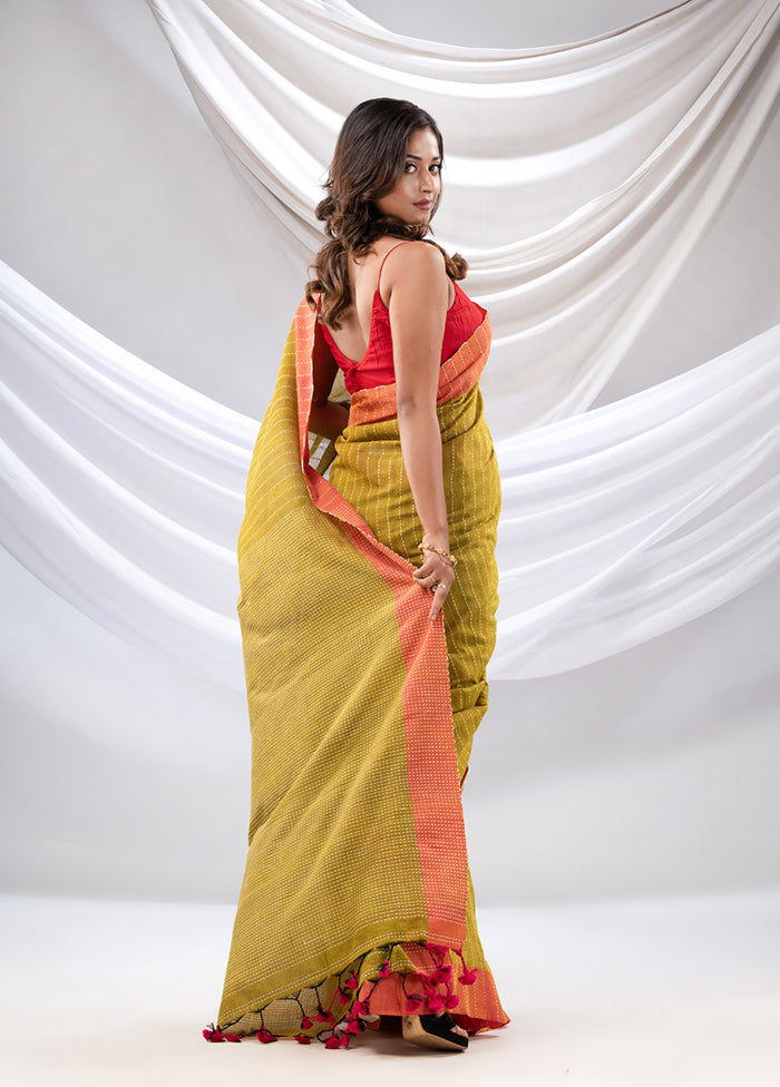 Mustard Cotton Saree With Blouse Piece - Indian Silk House Agencies