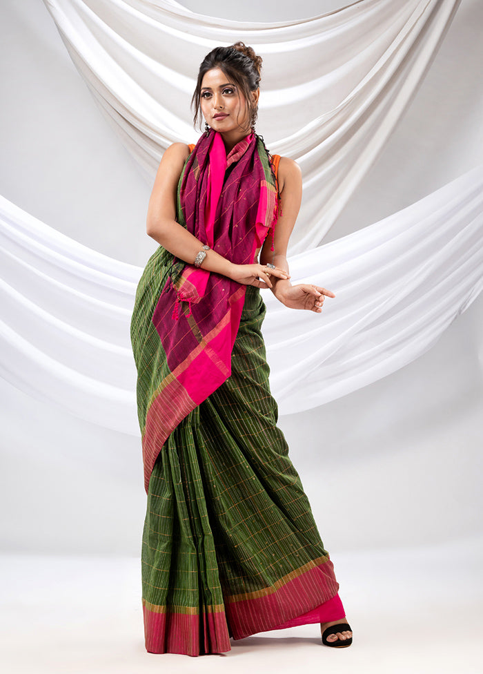 Green Pure Cotton Saree With Blouse Piece - Indian Silk House Agencies