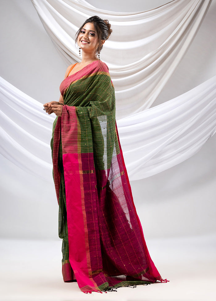 Green Pure Cotton Saree With Blouse Piece - Indian Silk House Agencies