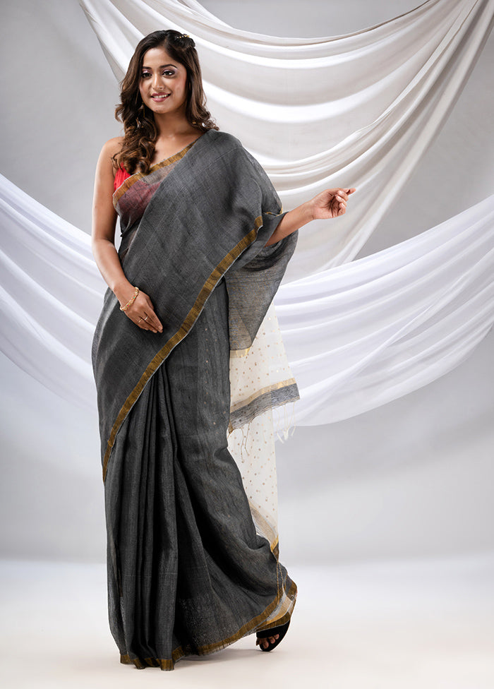 Grey Spun Silk Saree With Blouse Piece - Indian Silk House Agencies