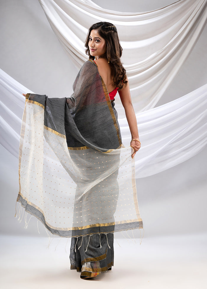 Grey Spun Silk Saree With Blouse Piece - Indian Silk House Agencies