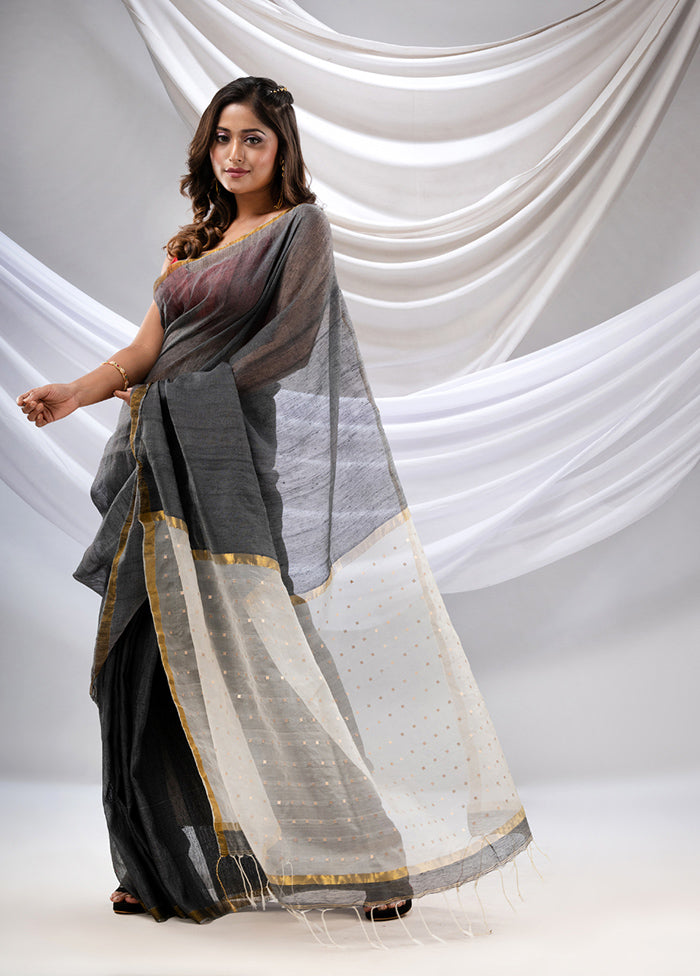 Grey Spun Silk Saree With Blouse Piece - Indian Silk House Agencies