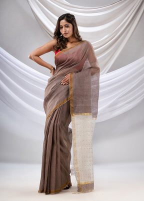 Brown Spun Silk Saree With Blouse Piece - Indian Silk House Agencies