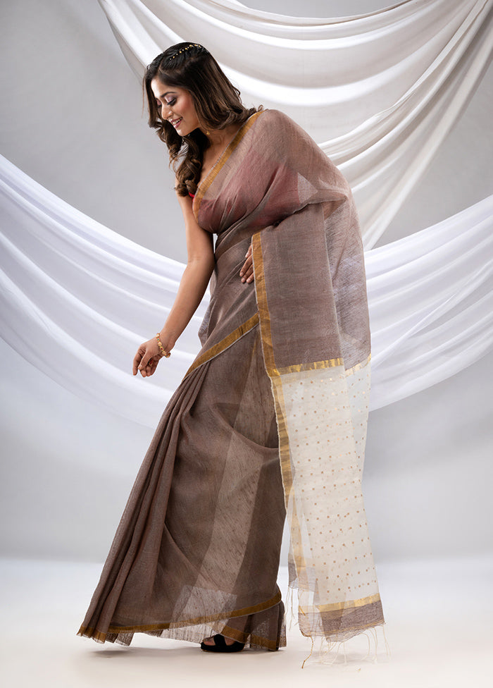 Brown Spun Silk Saree With Blouse Piece - Indian Silk House Agencies