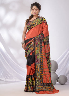 Orange Spun Pure Silk Saree With Blouse Piece - Indian Silk House Agencies