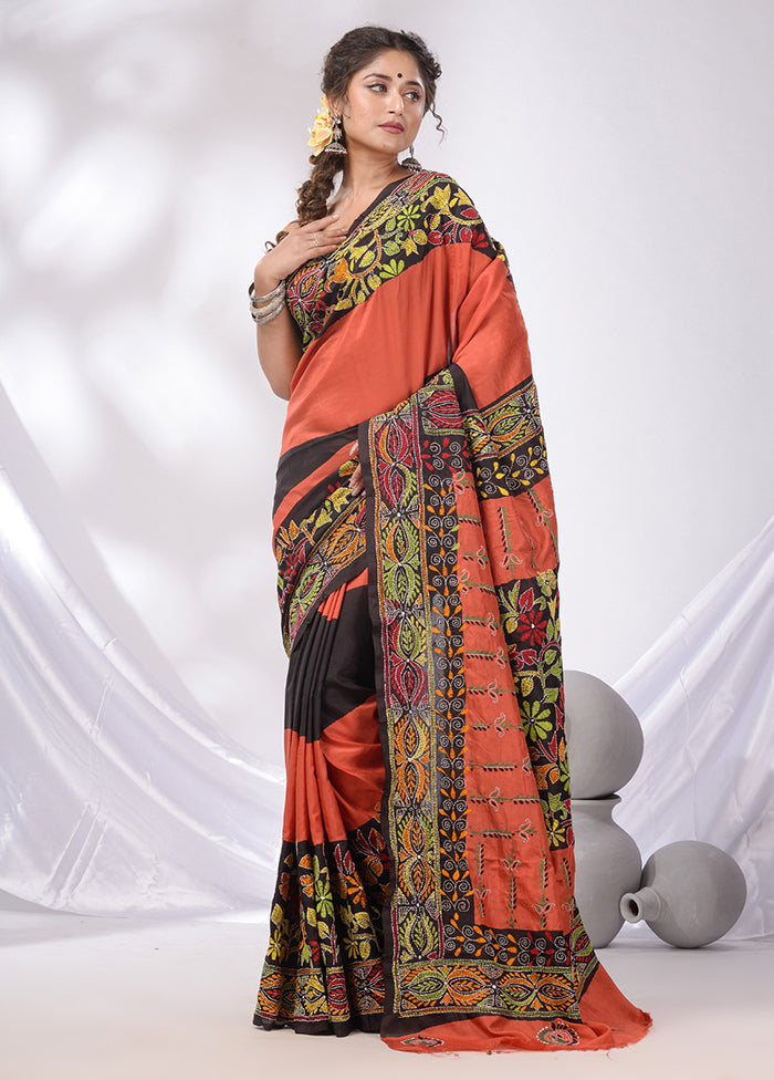 Orange Spun Pure Silk Saree With Blouse Piece - Indian Silk House Agencies