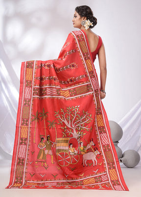 Red Spun Pure Silk Saree With Blouse Piece - Indian Silk House Agencies