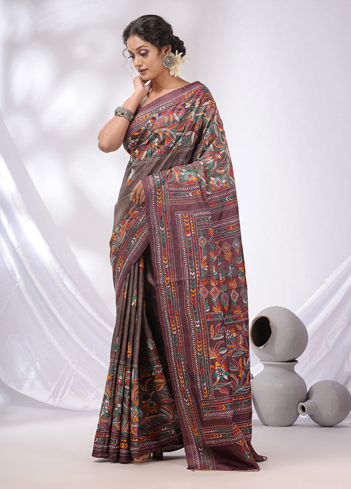 Beige Spun Pure Silk Saree With Blouse Piece - Indian Silk House Agencies