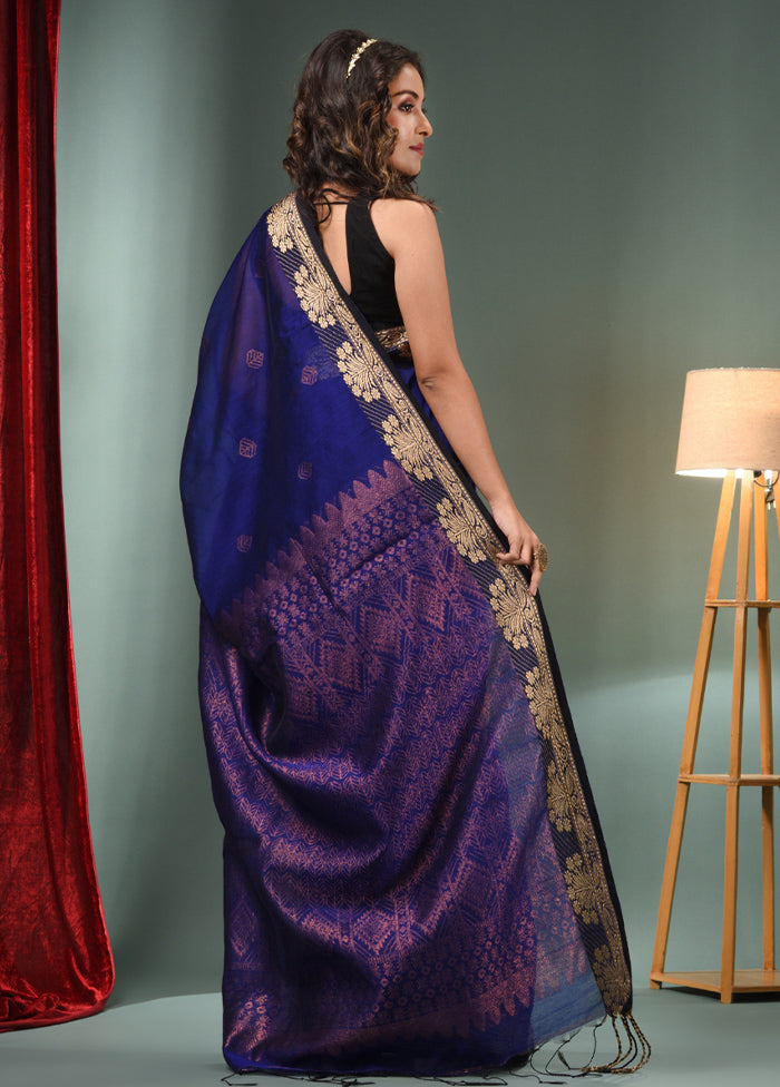 Royal Blue Cotton Saree With Blouse Piece - Indian Silk House Agencies