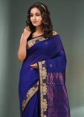 Royal Blue Cotton Saree With Blouse Piece - Indian Silk House Agencies