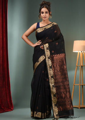 Black Cotton Saree With Blouse Piece - Indian Silk House Agencies