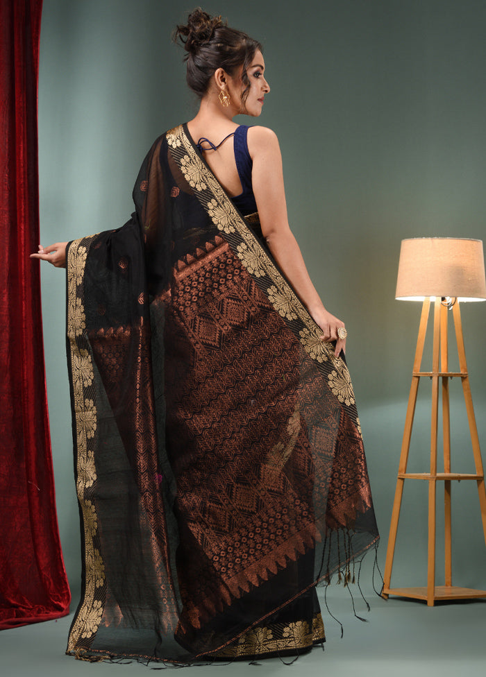 Black Cotton Saree With Blouse Piece - Indian Silk House Agencies