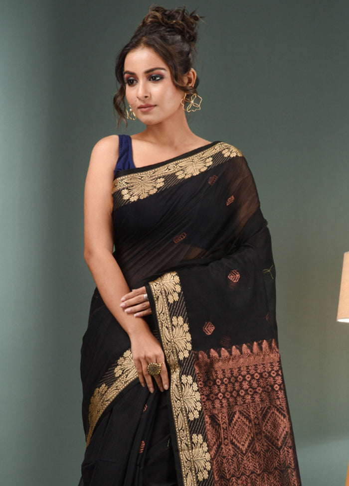 Black Cotton Saree With Blouse Piece - Indian Silk House Agencies